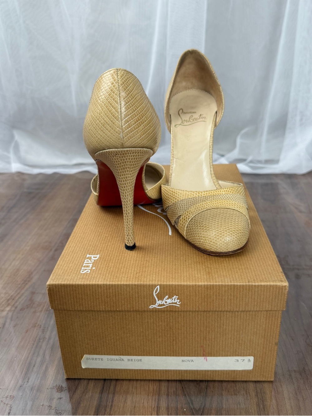 1990s Christian Louboutin Vintage Iguana Beige D'Orsay Pumps - 37.5